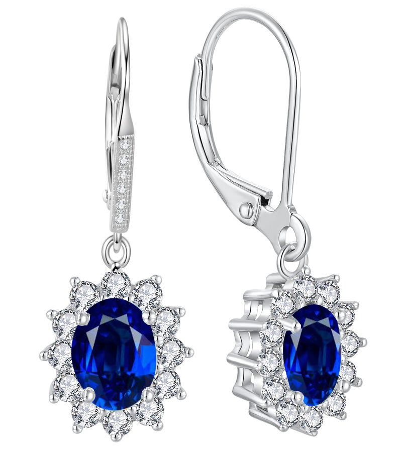 YFN Sterling Silver Created Oval Cut Birthstone Drop Dangle Women Leverback Earrings (September-Sapphire Earrings) - Image 1